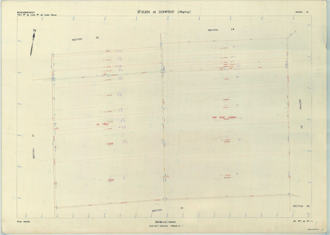 Saint-Ouen-Domprot (51508). Section ZL échelle 1/2000, plan remembré pour 1976, plan régulier (papier armé)