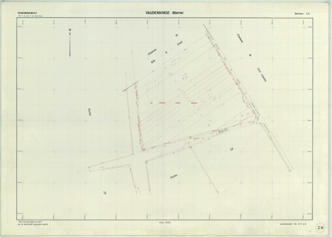 Vaudemange (51599). Section ZN échelle 1/2000, plan remembré pour 1977, plan régulier (papier armé)