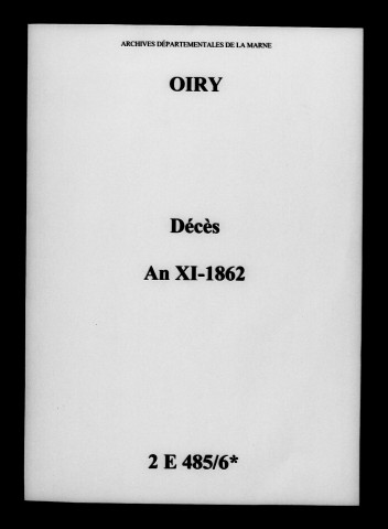 Oiry. Décès an XI-1862