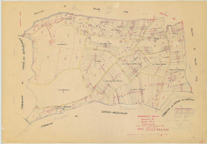 Binarville (51062). Section D1 échelle 1/2500, plan mis à jour pour 1967, plan non régulier (papier)