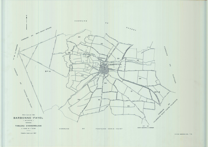 Barbonne-Fayel (51036). Tableau d'assemblage échelle 1/10000, plan pour 01/01/1968.