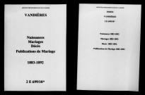 Vandières. Naissances, mariages, décès, publications de mariage 1883-1892