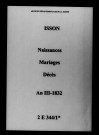 Isson. Naissances, mariages, décès an III-1832