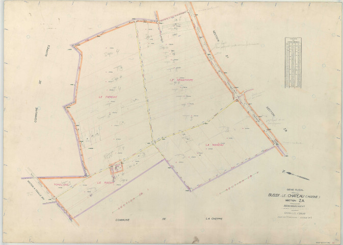 Bussy-le-Château (51097). Section ZA échelle 1/2000, plan remembré pour 1969, plan régulier (papier armé)