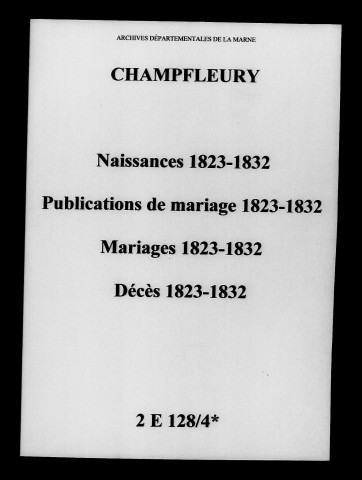 Champfleury. Naissances, publications de mariage, mariages, décès 1823-1832