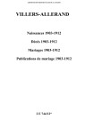 Villers-Allerand. Naissances, décès, mariages, publications de mariage 1903-1912