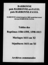 Barbonne. Table des baptêmes, mariages, sépultures 1584-1813