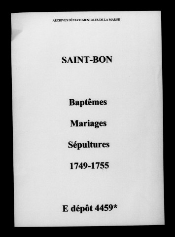 Saint-Bon. Baptêmes, mariages, sépultures 1749-1755