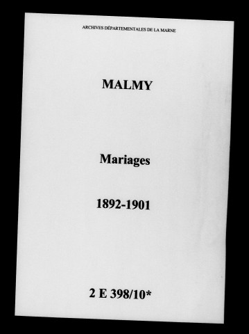 Malmy. Mariages 1892-1901