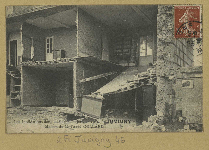 JUVIGNY. Les Inondations de Juvigny (janvier 1910); La Maison de l'Abbé Collard / Durand, photographe.
L.B.[vers 1910]