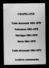 Chapelaine. Tables décennales des naissances, mariages, décès et naissances, mariages, décès 1861-1872