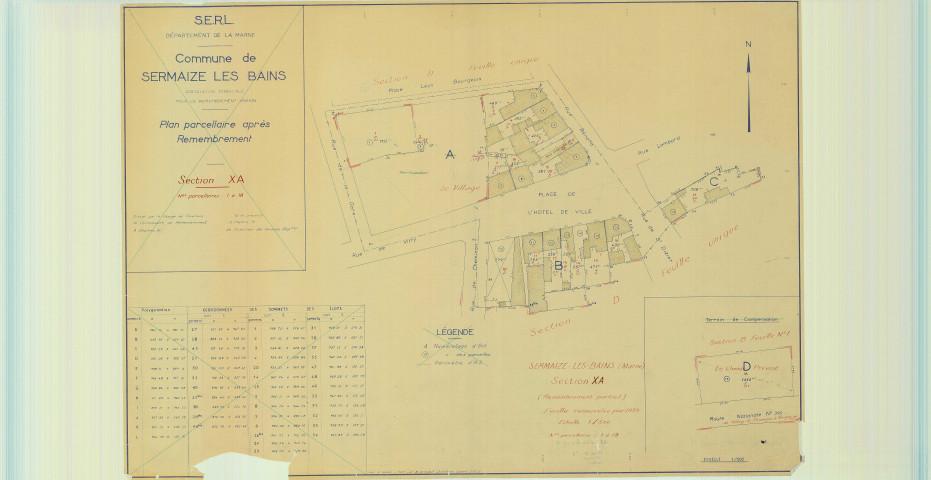 Sermaize-les-Bains (51531). Section XA échelle 1/500, plan remembré pour 1959, plan régulier (papier)