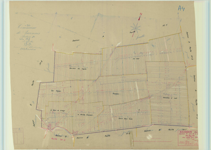 Baconnes (51031). Section A4 échelle 1/2500, plan mis à jour pour 1939, plan non régulier (papier).