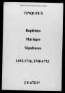 Tinqueux. Baptêmes, mariages, sépultures 1692-1792