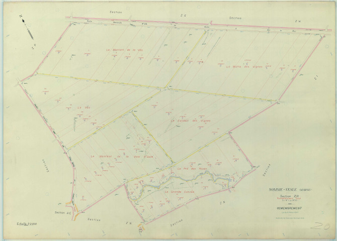 Somme-Vesle (51548). Section ZO échelle 1/2000, plan remembré pour 1963, plan régulier (papier armé)