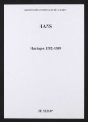 Hans. Mariages 1892-1909
