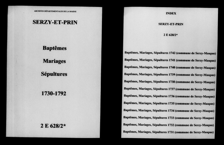 Serzy-et-Prin. Baptêmes, mariages, sépultures 1730-1792