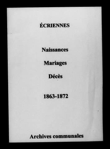 Écriennes. Naissances, mariages, décès 1863-1872