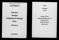 Leuvrigny. Naissances, publications de mariage, mariages, décès 1793-an X
