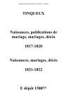 Tinqueux. Naissances, publications de mariages, mariages, décès 1817-1822