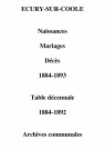 Écury-sur-Coole. Naissances, mariages, décès et tables décennales des naissances, mariages, décès 1884-1893