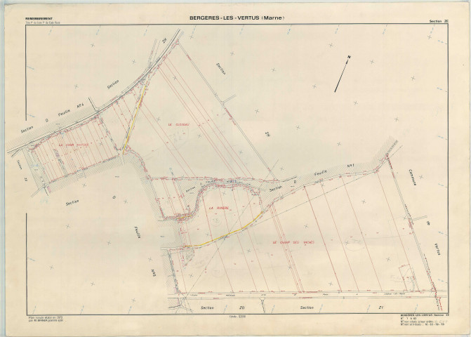 Bergères-lès-Vertus (51049). Section ZE1 échelle 1/2000, plan remembré pour 1972, plan régulier (papier armé)
