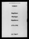 Verzy. Baptêmes, mariages, sépultures 1771-1792