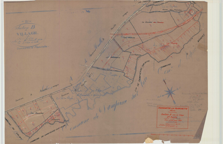Dommartin-Dampierre (51211). Section B2 échelle 1/2500, plan mis à jour pour 1933, plan non régulier (calque)