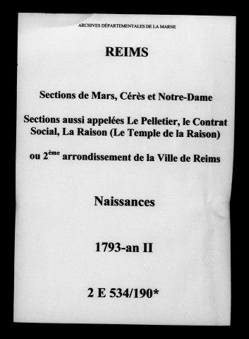 Reims. 2ème arrondissement. Naissances 1793-an II