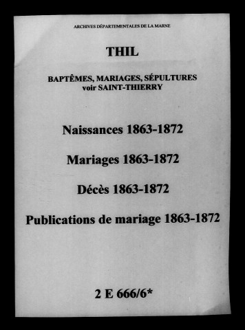 Thil. Naissances, mariages, décès, publications de mariage 1863-1872