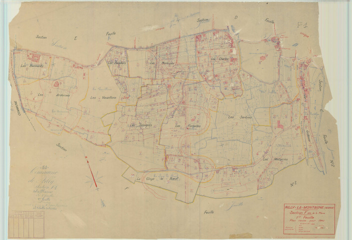 Rilly-la-Montagne (51461). Section F1 échelle 1/1250, plan mis à jour pour 1940, plan non régulier (papier).