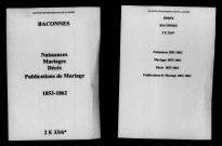 Baconnes. Naissances, mariages, décès, publications de mariage 1853-1862