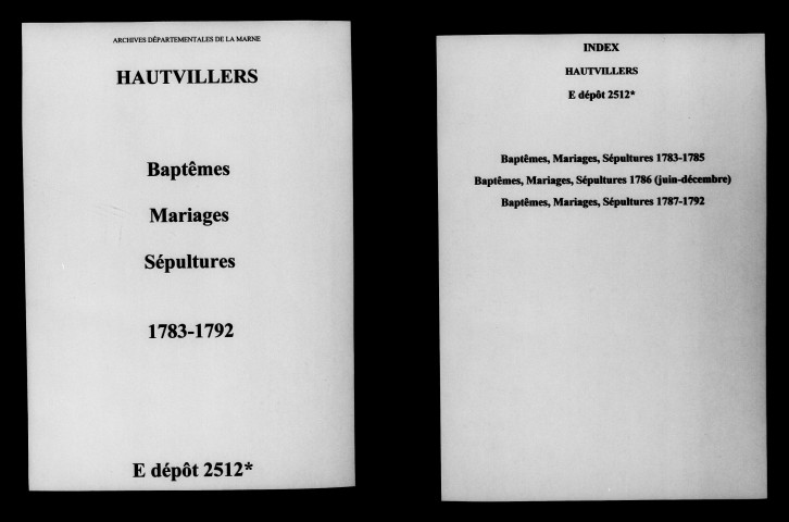 Hautvillers. Baptêmes, mariages, sépultures 1783-1792