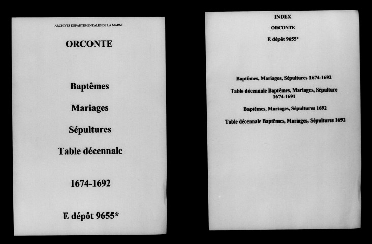 Orconte. Baptêmes, mariages, sépultures 1674-1692