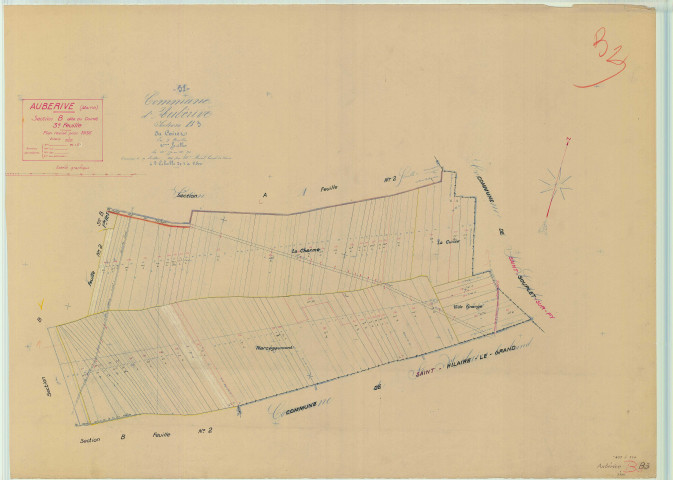 Aubérive (51019). Section B3 échelle 1/2500, plan mis à jour pour 1936, plan non régulier (papier).