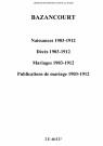 Bazancourt. Naissances, décès, mariages, publications de mariage 1903-1912