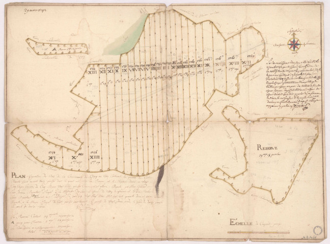 Plan figurative des bois de la communauté de Gigny-aux-Bois n°1, 1742.