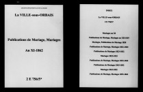 Ville-sous-Orbais (La). Publications de mariage, mariages an XI-1862