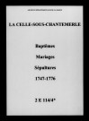 Celle-sous-Chantemerle (La). Baptêmes, mariages, sépultures 1747-1776