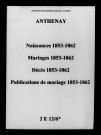 Anthenay. Naissances, mariages, décès, publications de mariage 1853-1862