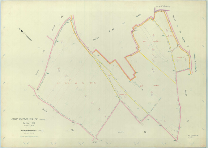 Saint-Souplet-sur-Py (51517). Section ZD échelle 1/2000, plan remembré pour 1962, plan régulier (papier armé).