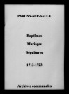 Pargny-sur-Saulx. Baptêmes, mariages, sépultures 1713-1723