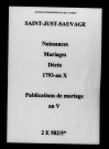 Saint-Just. Naissances, mariages, décès, publications de mariage 1793-an X