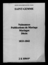 Sainte-Gemme. Naissances, publications de mariage, mariages, décès 1833-1842