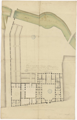 Plan du ci devant Hôtel de l'intendance de châlons et de ses dépendances sur lequel on démontre la possibilité d'y réunir le Département, le District de Châlons et son Tribunal et encore la Maison d'arrêt, par Poterlet, 1791.