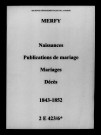 Merfy. Naissances, publications de mariage, mariages, décès 1843-1852