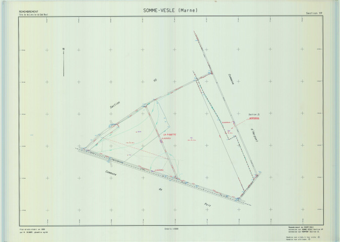 Somme-Vesle (51548). Section YP échelle 1/2000, plan remembré pour 1989 (extension Herpont section ZL), plan régulier (calque)