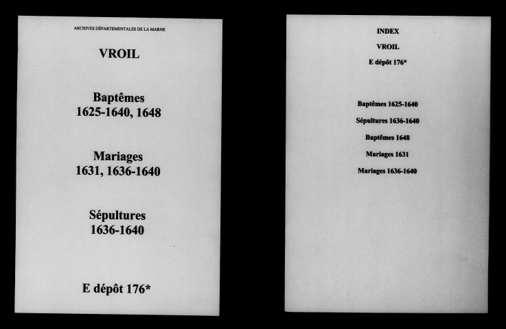 Vroil. Baptêmes, mariages, sépultures 1625-1648