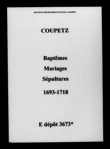 Coupetz. Baptêmes, mariages, sépultures 1693-1718