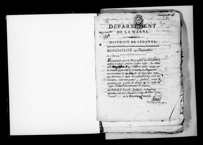 Connantre. Naissances, mariages, décès, publications de mariage 1793-an X